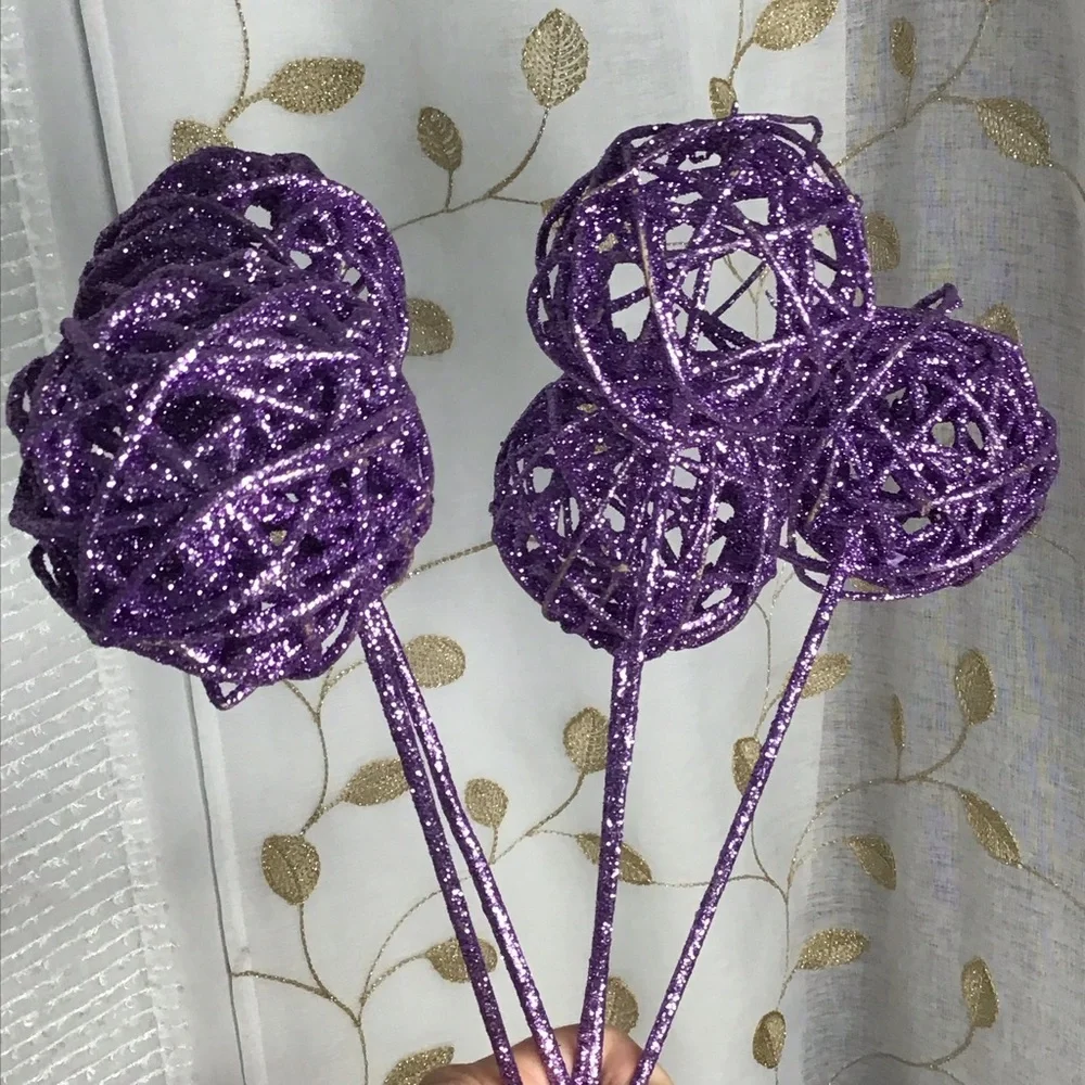 Purple Glitter Vase Decorative Sticks